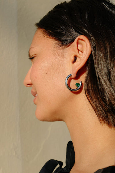 Luna Earrings Silver & Green Onyx