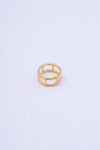 Stacked multi-layer gold ring shaped with bamboo segments.